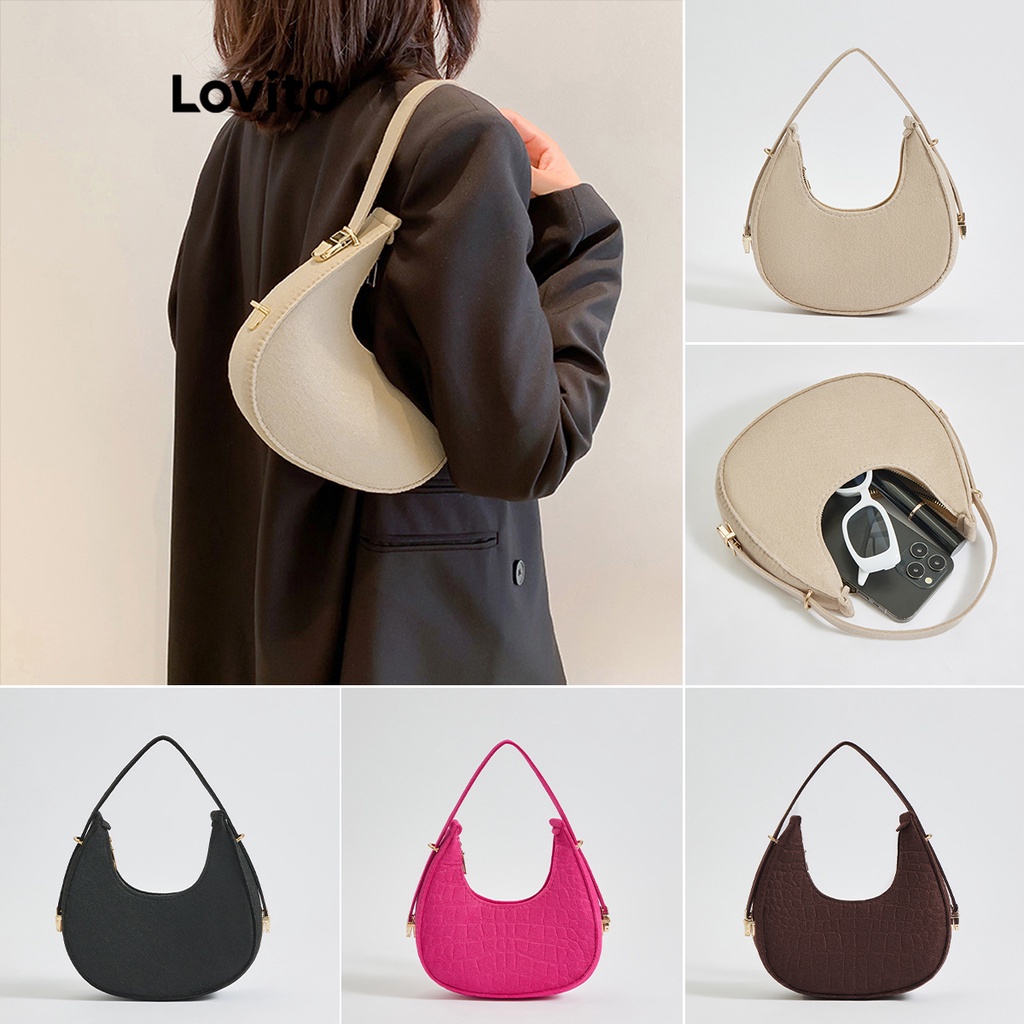 Lovito Women Metal Small Shoulder Bag L63AD298 (Khaki/Brown/Hot Pink ...