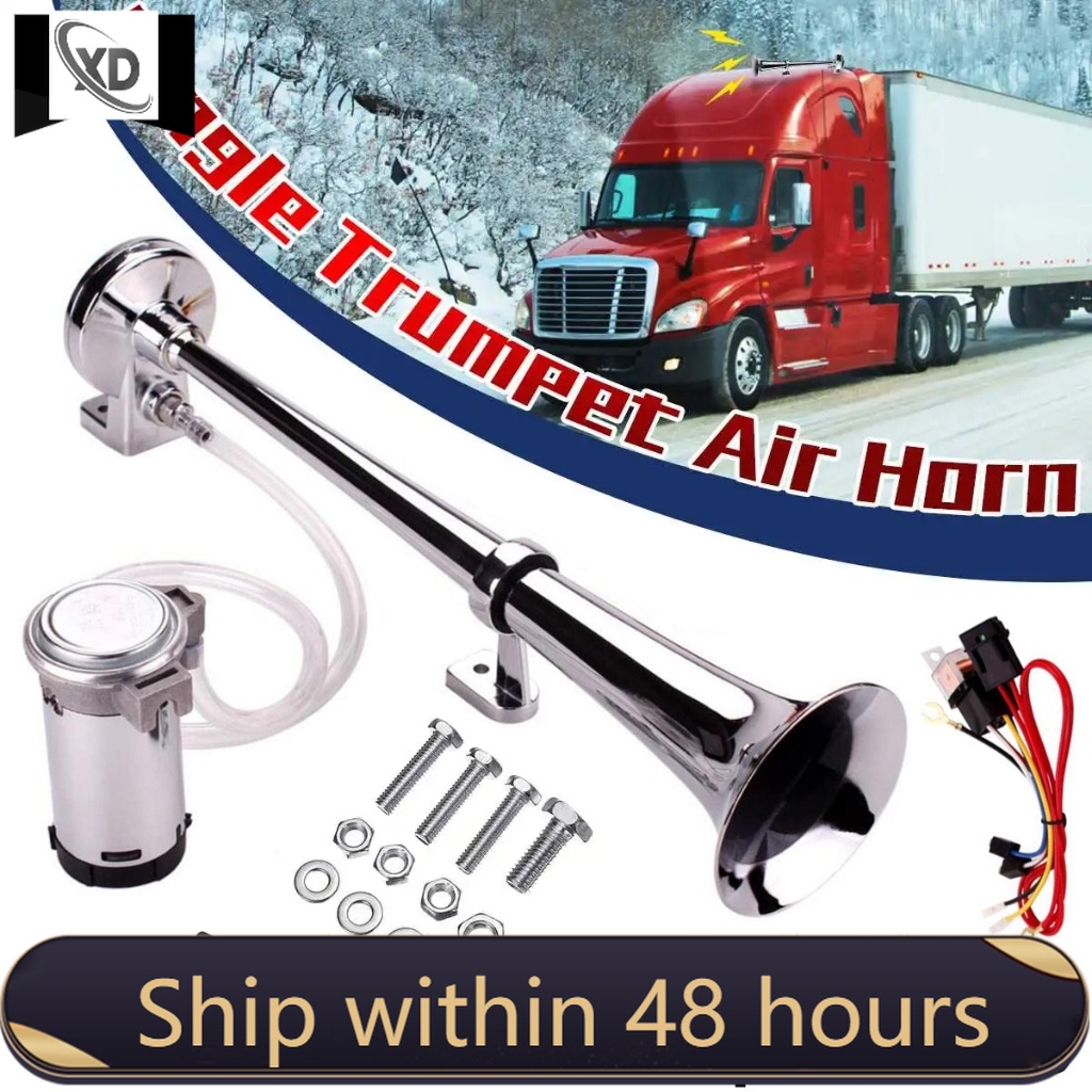 17 Inch 12V/24V 150DB Super Loud Single Trumpet Air Horn Compressor Kit ...