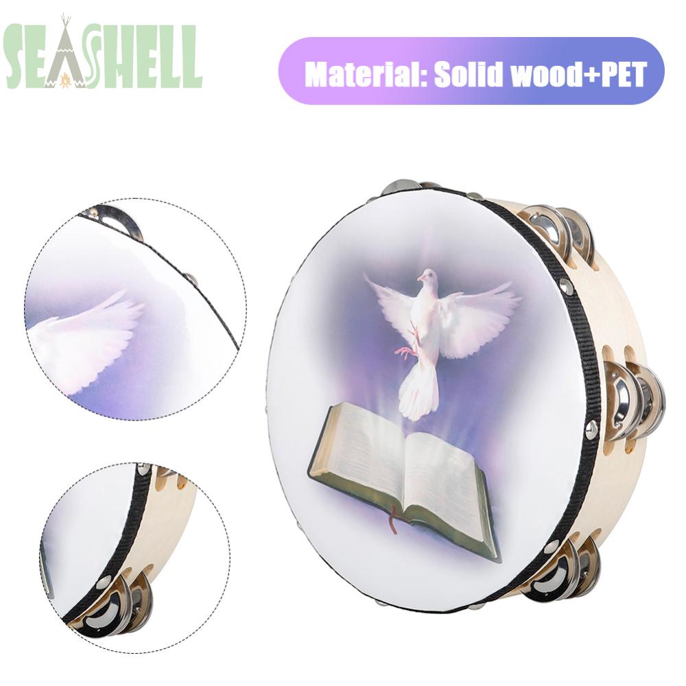 Dove and Bible Church Tambourine with Double Row Jingles 8 Inch Hand