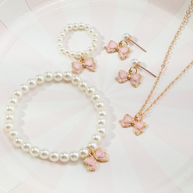 Butterfly Pendant Necklace Bracelet Earrings Ring 4Piece Set Children