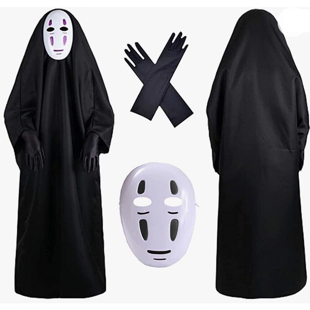 Halloween Anime Cartoon Kaonashi Spirited Away No Face Man Cosplay Costume Mask Gloves Faceless 