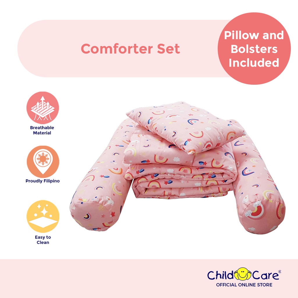 Child Care Baby Comforter Set with Pillow and Bolsters 4in 1 Nursery