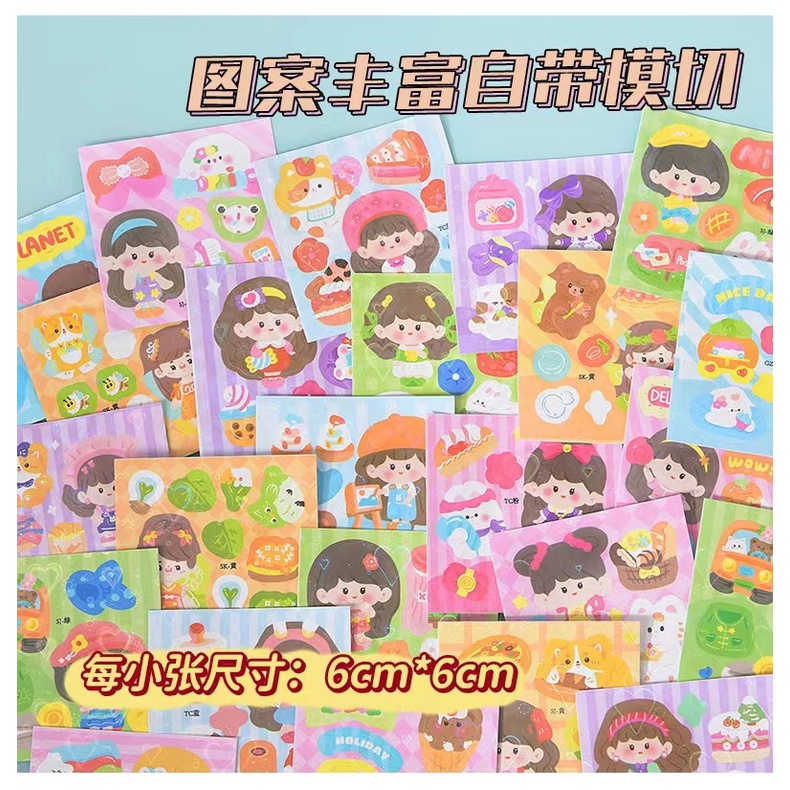 10sheets Cute Girl Cartoon Hand Account Stickers Set Hand-Painted Diary ...