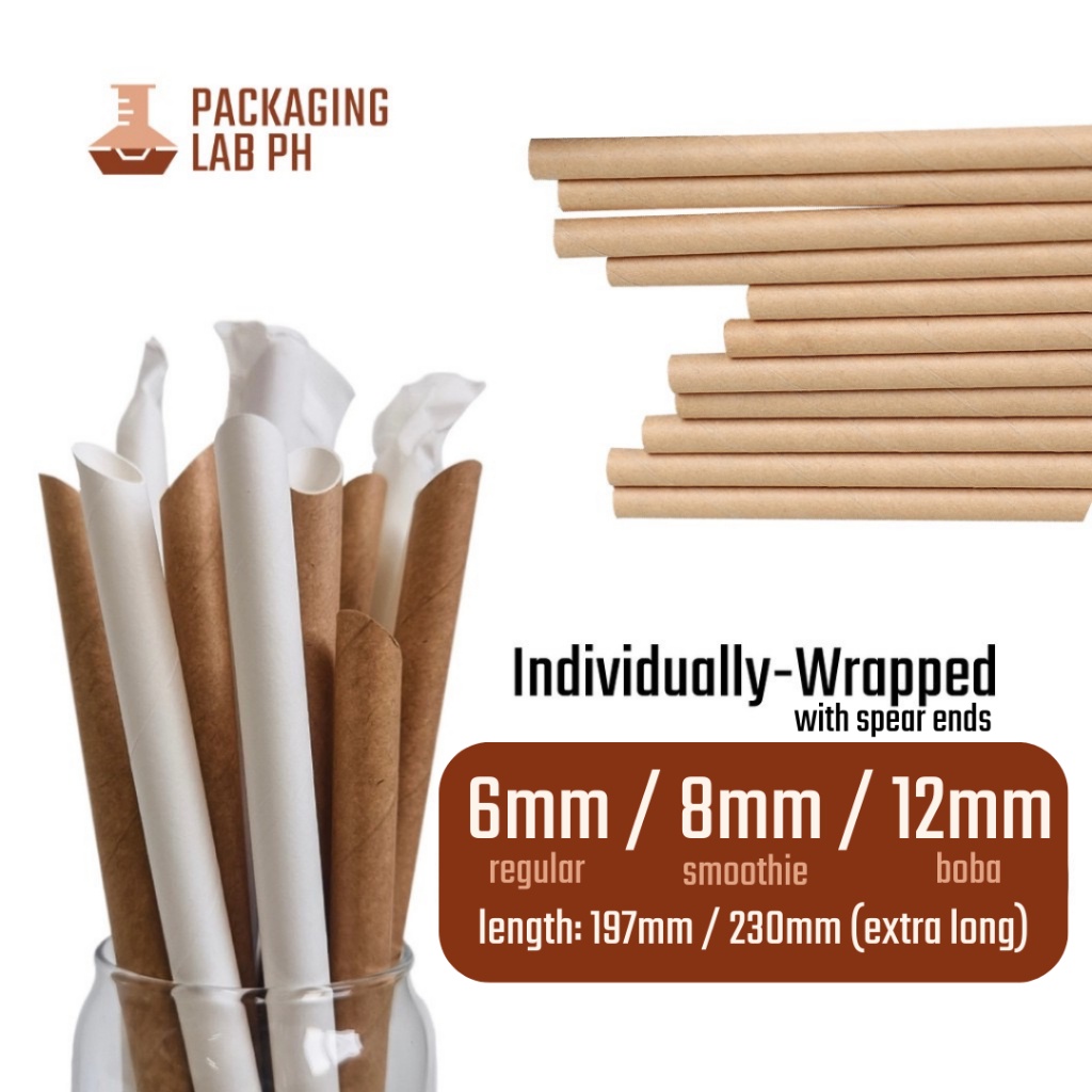 [100pcs] Individually Wrapped Paper Straw White & Kraft - Regular ...