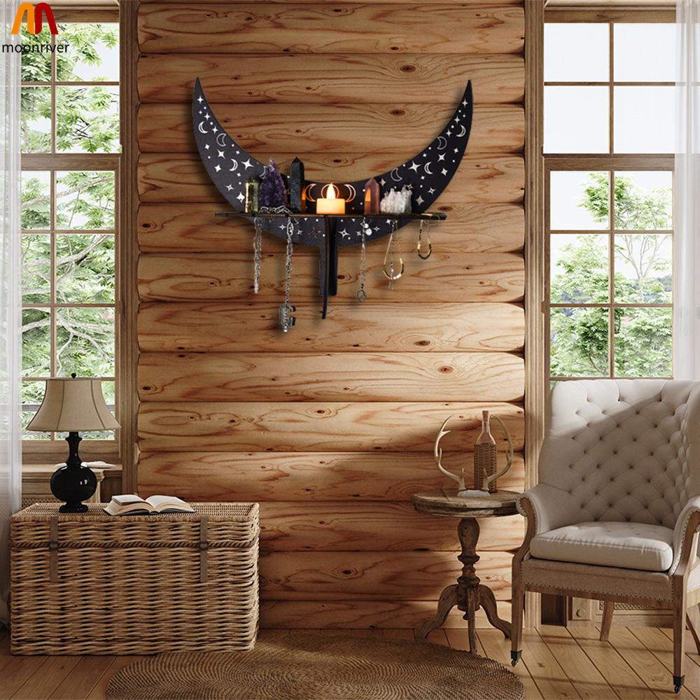 Bohemian Crystal Display Shelf Rustic Altar Shelf Crystal Organizer