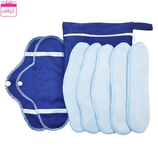6Pcs Resuable Waterproof Menstrual Pad Sets Including 1Pc Mini Wet Bag and  5Pcs Heavy Flow Red Color Microfleece Stay Dry Menstrual Pads Mama Cloth