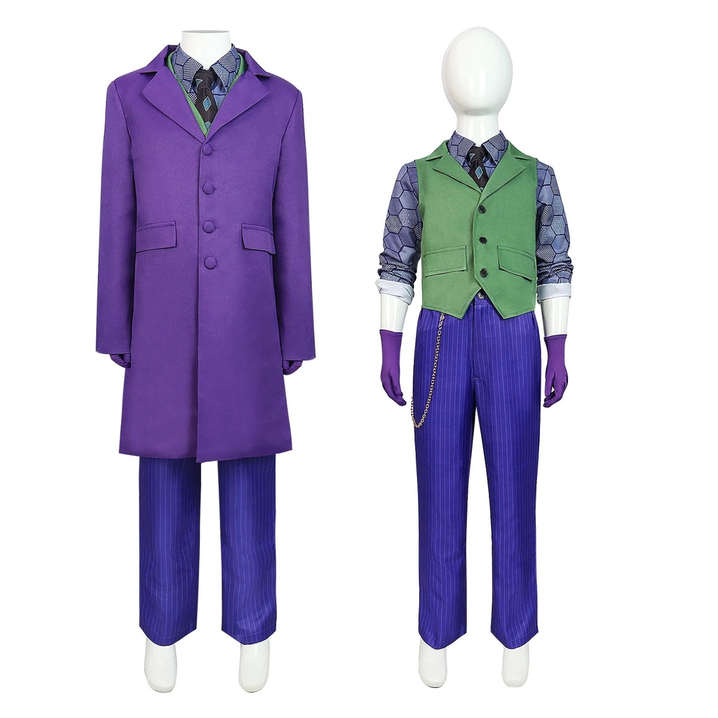 Movie Joker Cosplay Costume Dark Knight Horro Heath Ledger Purple Outfit Jacket Full Sets Kids