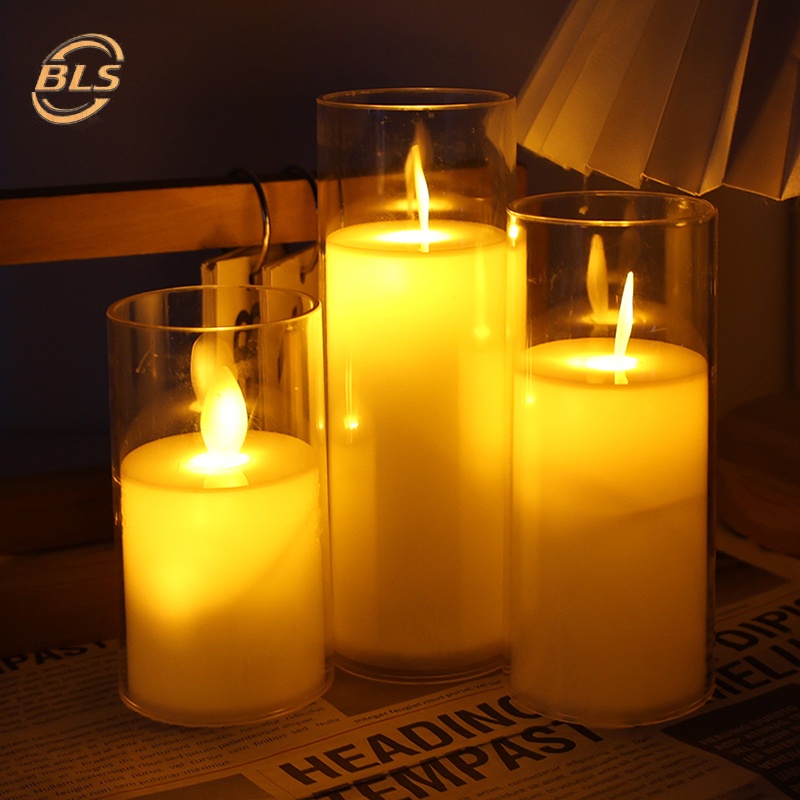 Portable Button Battery Powered LED Glowing Acrylic Simulation Candle Cup Light Safety Flameless
