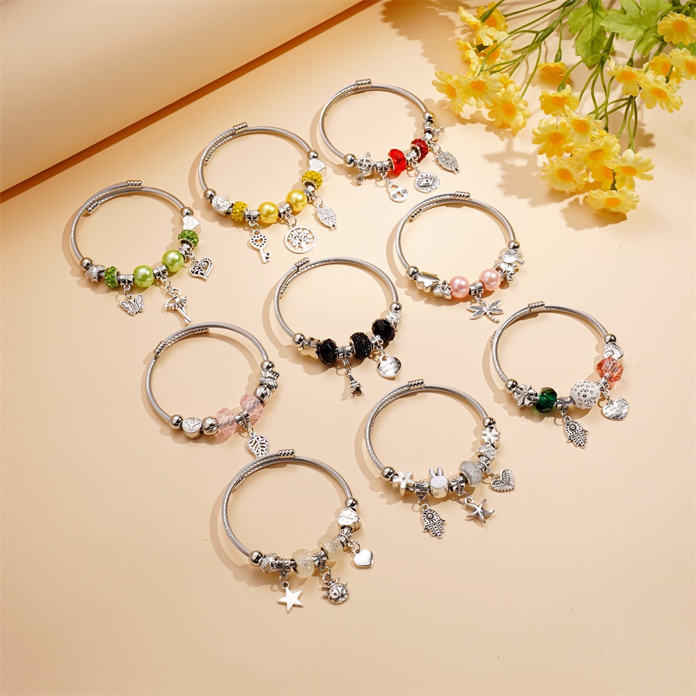 St. kunkka Adjustable Stainless Steel Beaded Bracelet Random Pendant ...