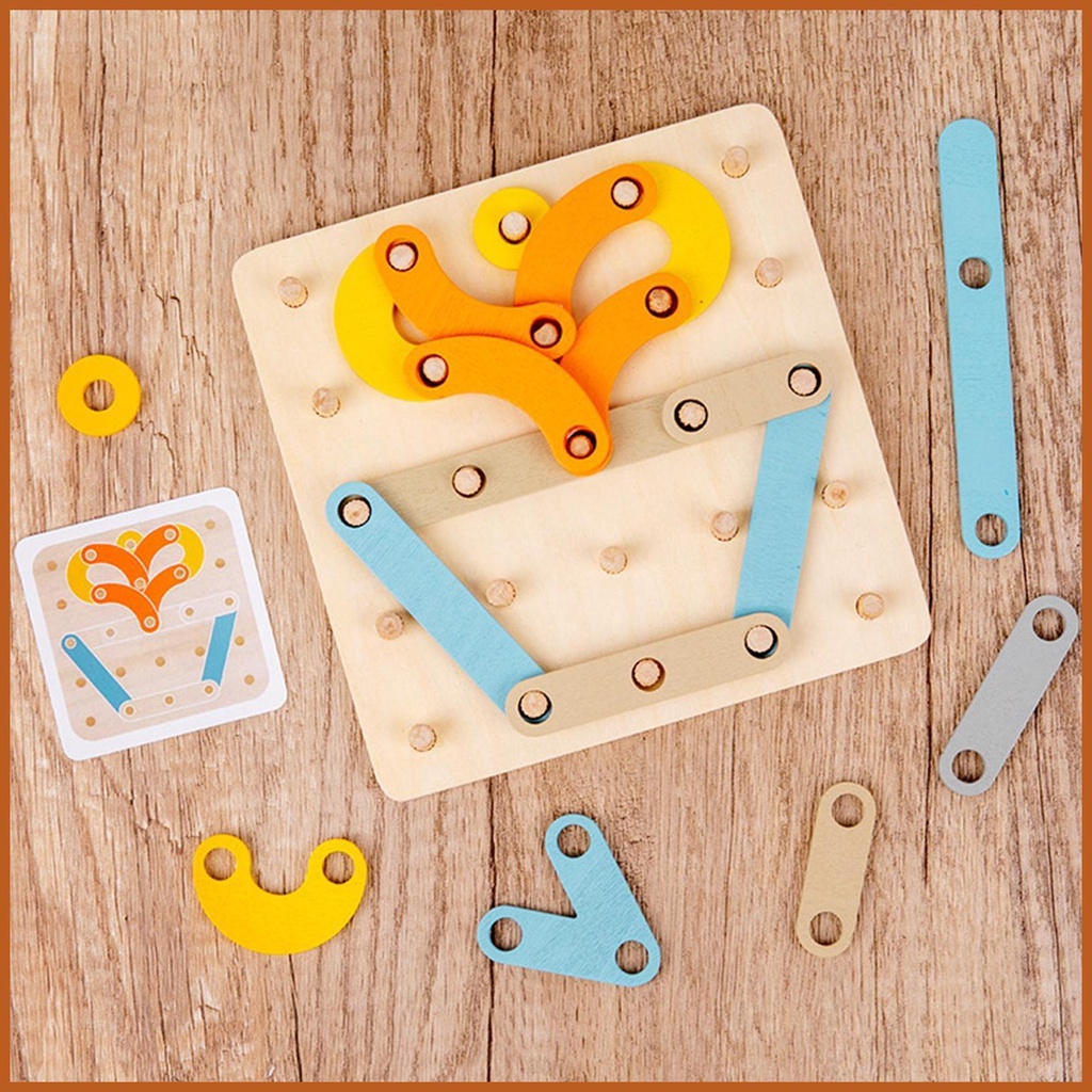 Wooden Pegboard Puzzle Shape Color Sorter Pegboard Activity Board