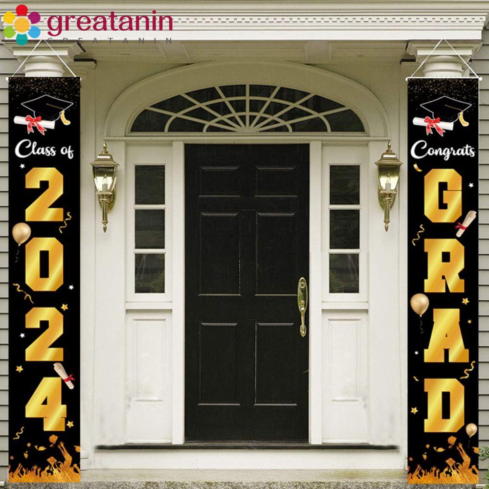 Greatanin 2024 Graduation Banner Black Gold Hanging Decoration Couplet Graduation Theme Diy 2009