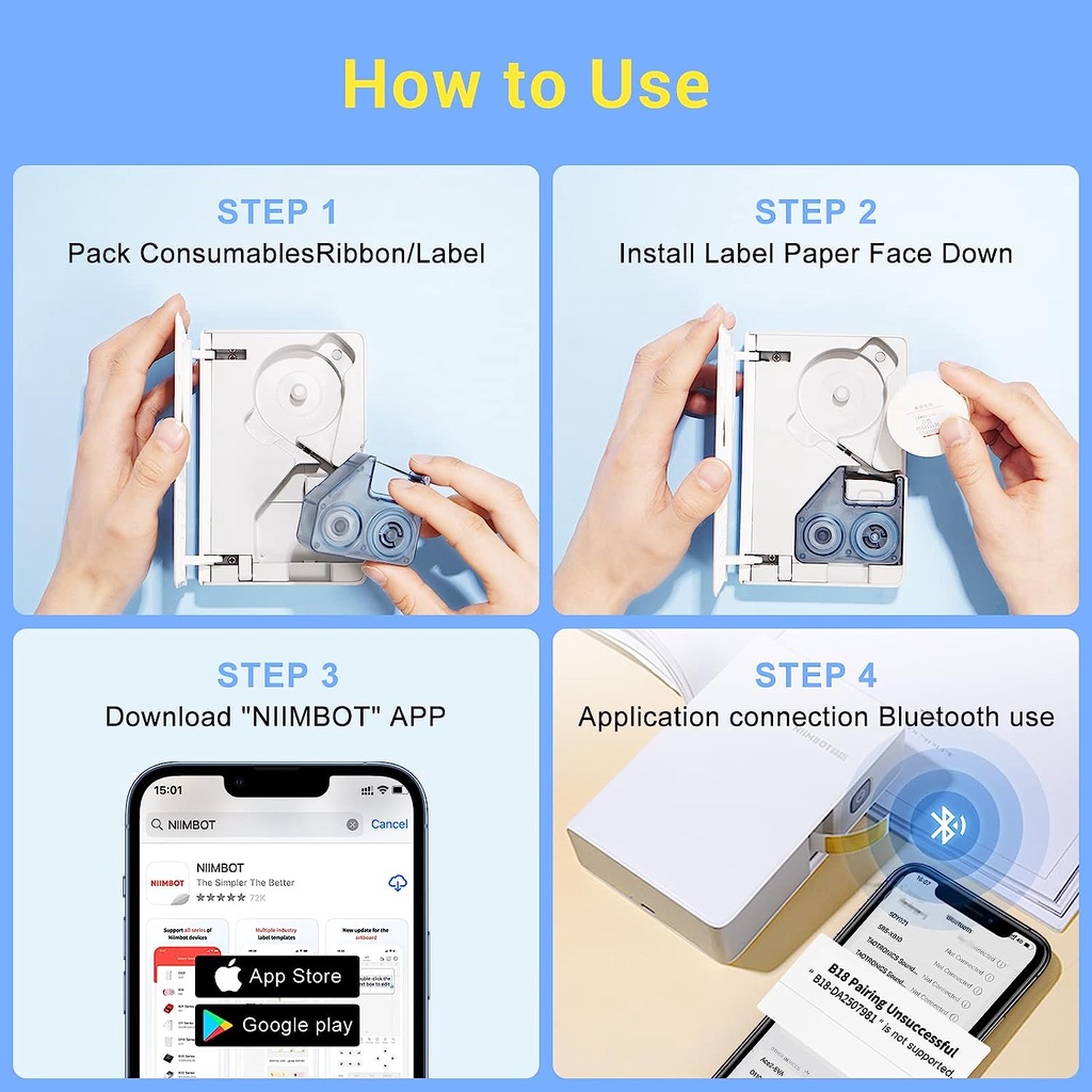 Description Picture 4 of itemNIIMBOT B18 Labeling Ribbon, Refill Tapes for Thermal Transfer Label Printer/Color label Printer, Long Lasting Non Fade