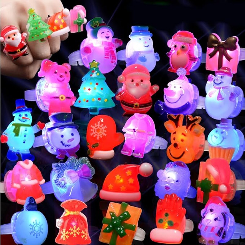 10 Pieces Christmas Light Up Rings LED Flash Rings Assorted Styles ...