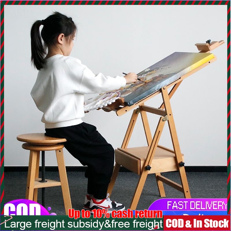 Foldable Drawing Table Flat Standing Easel for Art Students Oil Stand ...