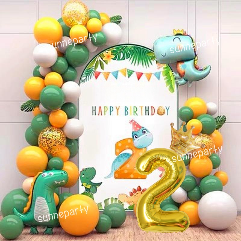 Safari Jungle Dinosaur Balloon Garland 0-9 Yearl Old Gold Number ...