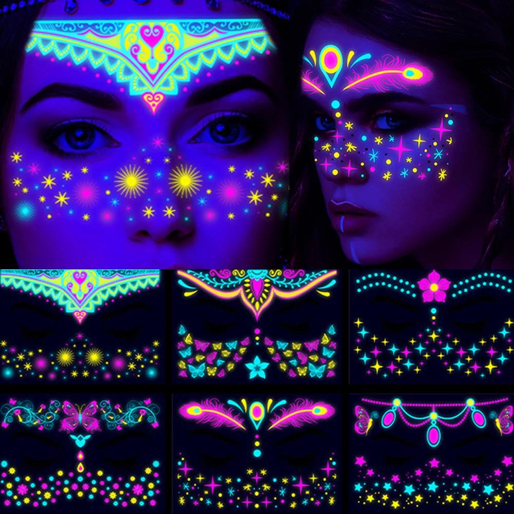 Fluorescent Facial Tattoo Stickers Halloween Neon Festival Party ...