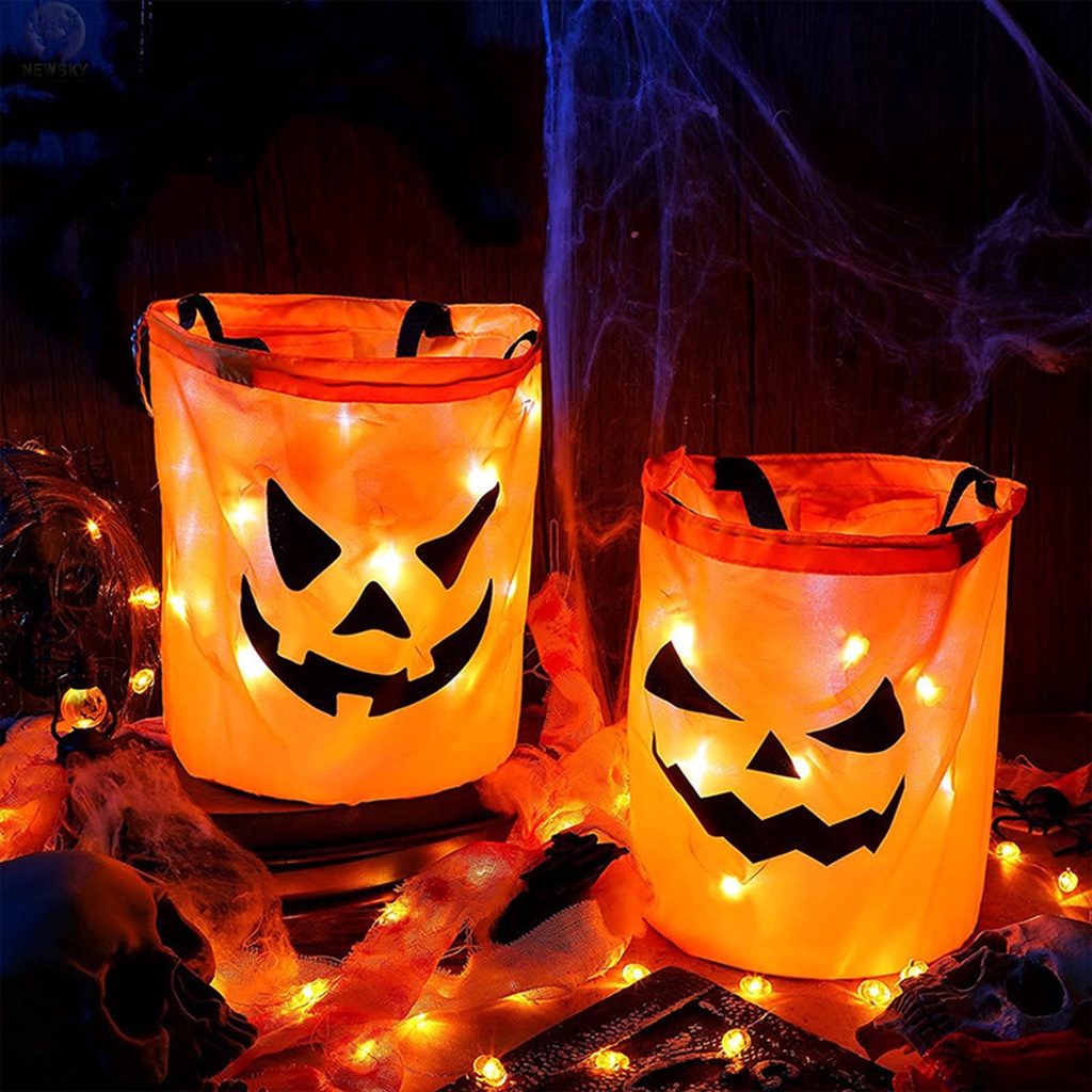 NEWSKY LED Light Halloween Trick or Treat Bucket Pumpkin Candy Bags