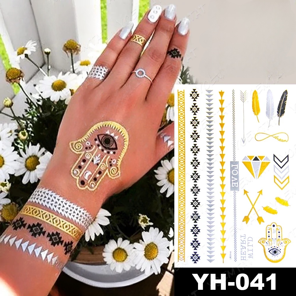 Waterproof Temporary Tattoo Stickers Metallic Gold Feathers Shimmering ...