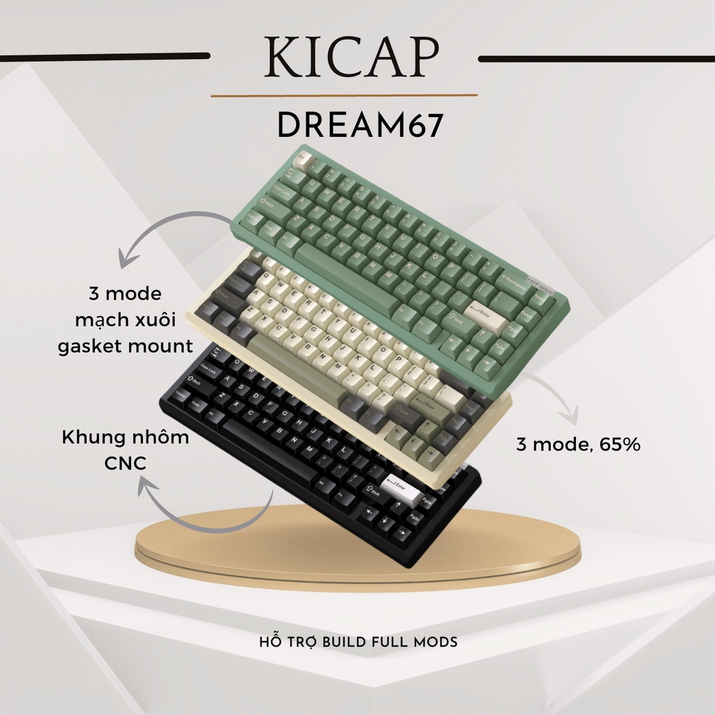KIT Dream67 mechanical keyboard, 3 modes, CNC aluminum, gasket mount ...