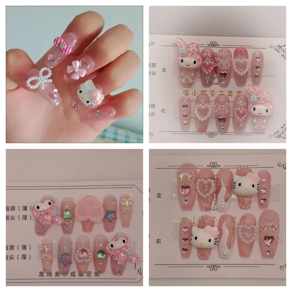 Hello Kitty Melody Handmade Nails Fake Nail Set With Glue Handmade ...