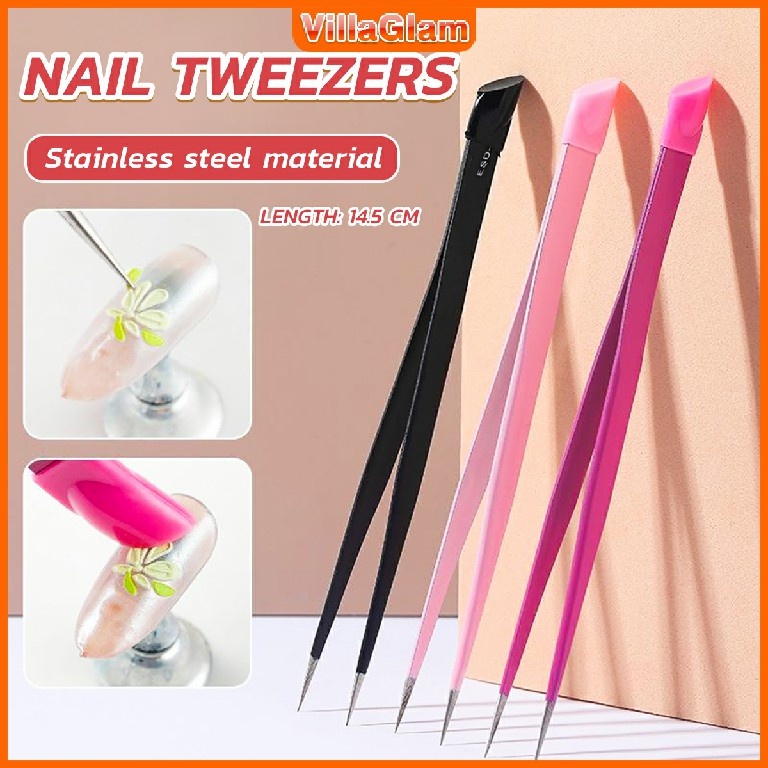 Double heads Straight Nail Tweezers with Silicone Head 3D Sticker ...