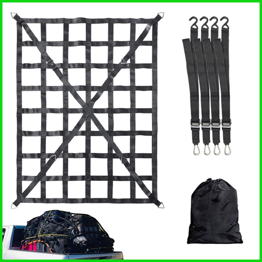 Heavy Duty Cargo Net For Pickup Truck Bed - Stretches From 5' X 7' To 15' X 21' - 12 Metal Carabiners - Compatible With Ford, Dodge RAM, Chevy, Toyota - Ideal For (Black, 5X7 Feet)