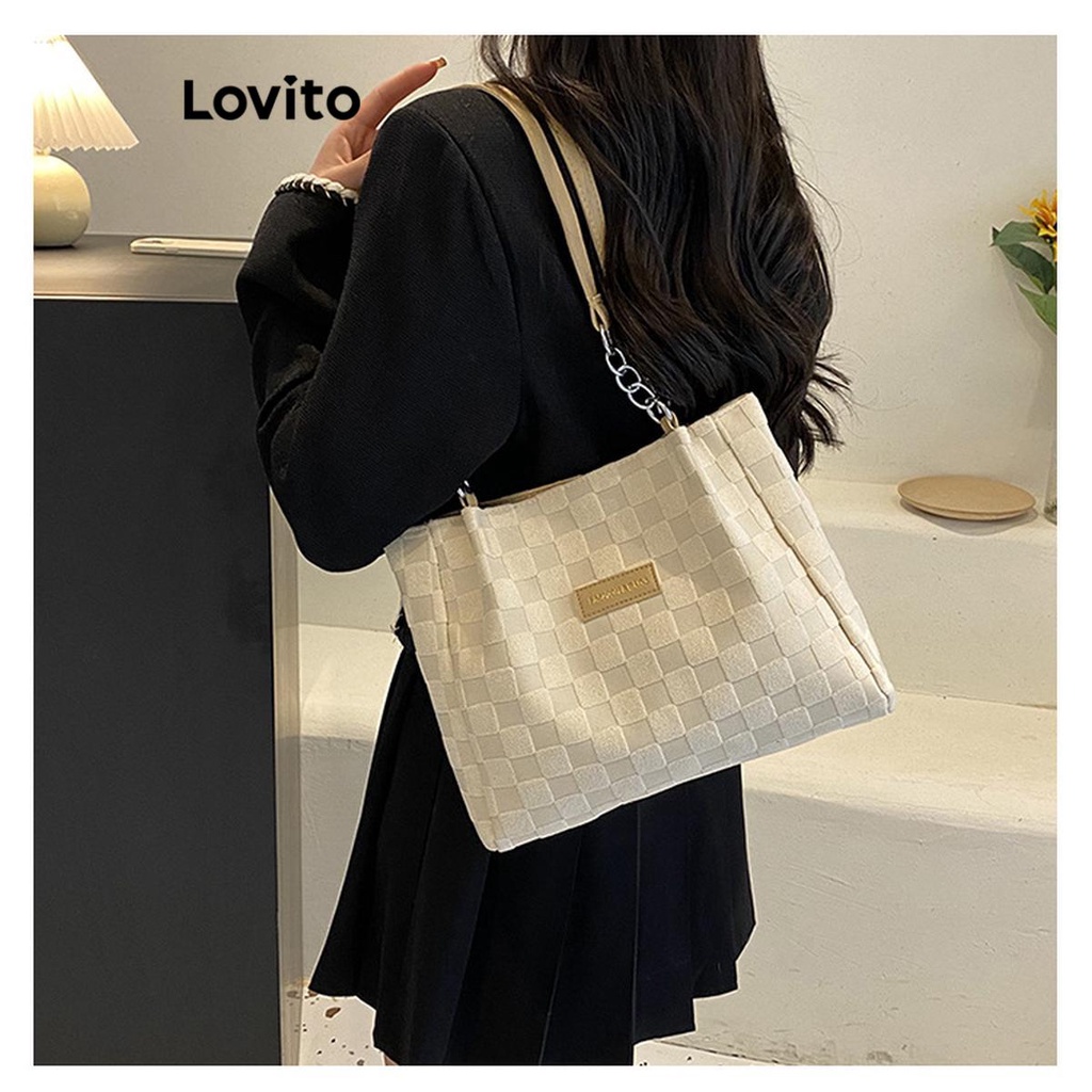 Lovito Casual Argyle Colorblock Chain Bag for Women LFA08112 (Khaki ...