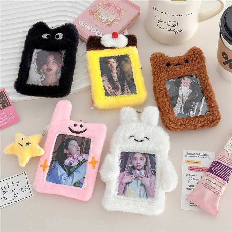 Ins Korean Cute Cartoon Plush Card Holder with Keychain Campus Card Bag ...