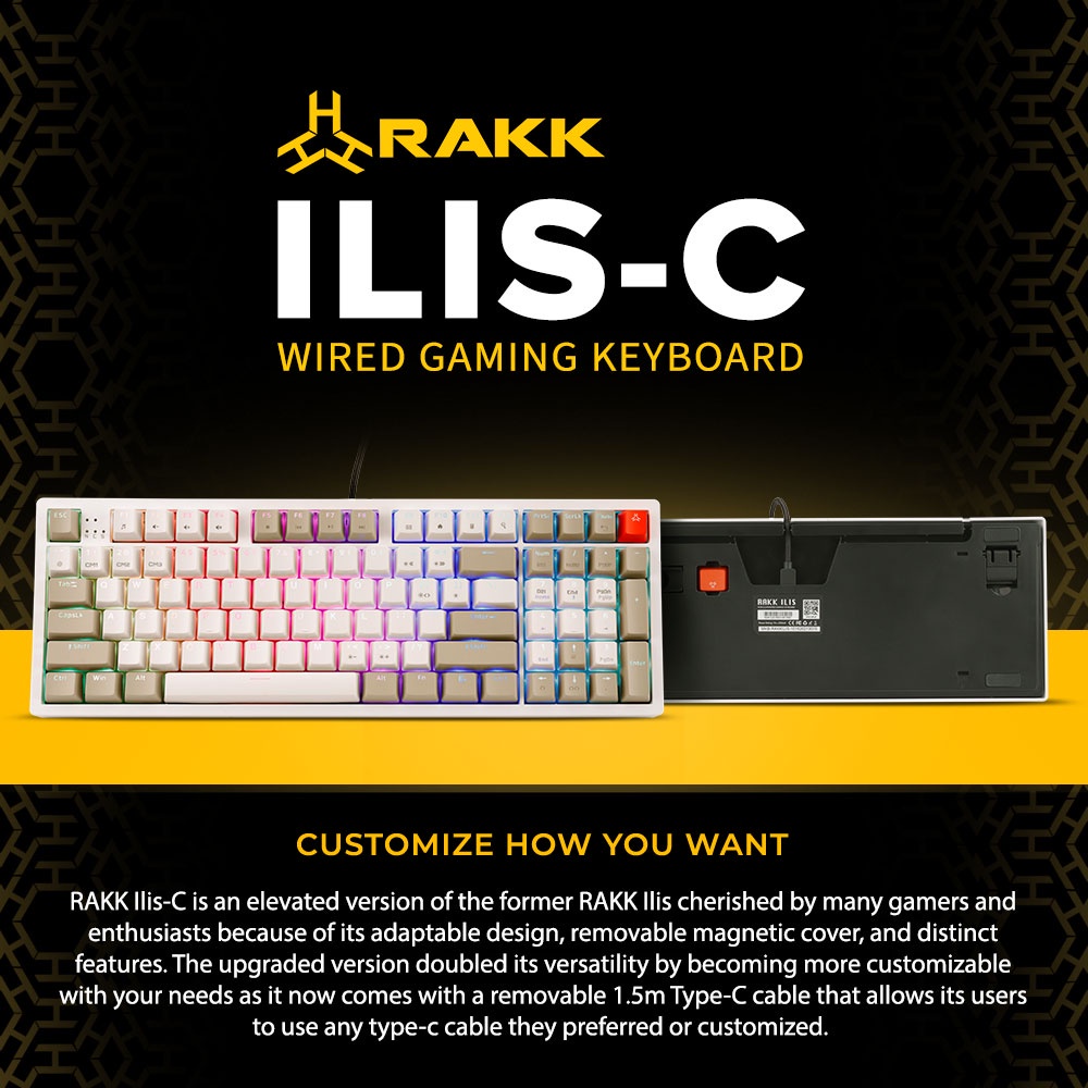 Rakk Ilis Mechanical Keyboard | 96 Keys | PBT Keycaps | Type-C USB | 1 ...