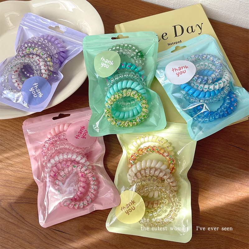 4pcs/Bag Spiral Hair Rope Girl Head Rope Hair Ring Rubber Gradient ...