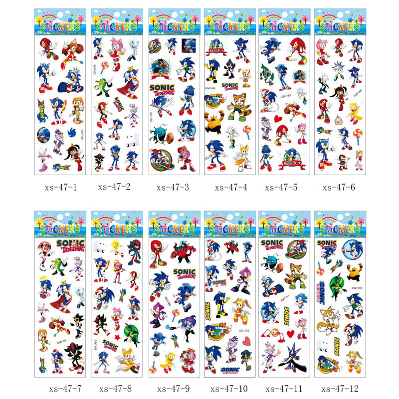 12 Sheets Sonic The Hedgehog Series Non-repeating PVC Stickers Small ...