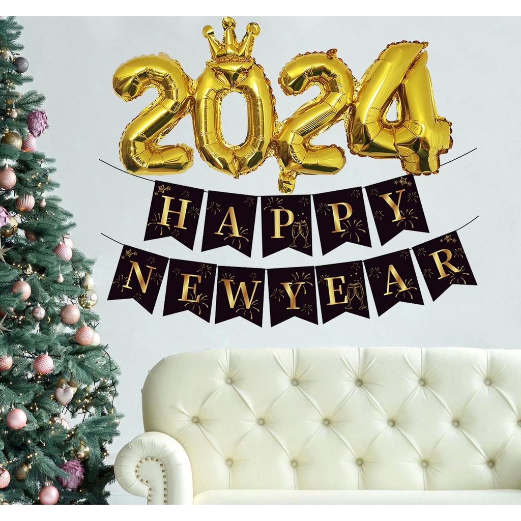 Happy New Year 2024 Banner Foil Balloons Christmas Decorations For Home ...