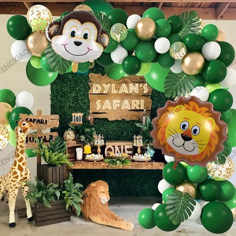 93pcs Jungle Animal Theme Balloon Party Set Lion Monkey Aluminium Film ...