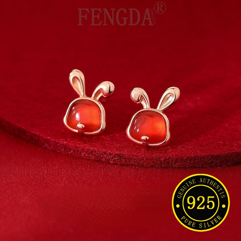 Cod Bunny Simple Cute Red Little Red Rabbit New Earrings | Shopee ...