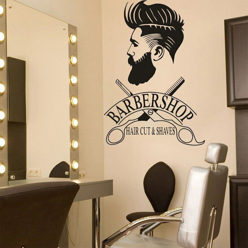 Barber Shop Window Decal Hipster Man Wall Sticker Hair Salon Scissors ...
