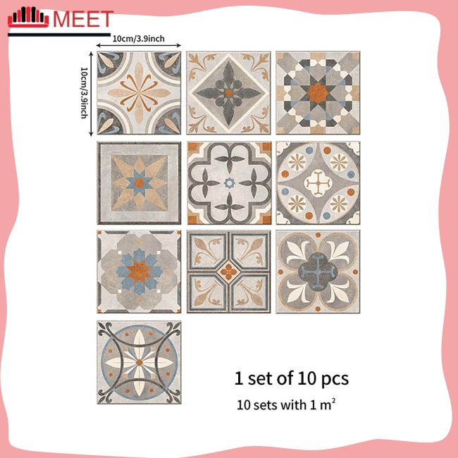 MT 10Pcs Self-Adhesive Wall Tile Decals Removable Waterproof Backsplash ...