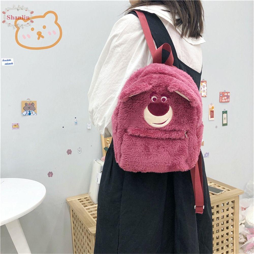 SHANLIN Lotso Strawberry Bear Backpacks, Hot Pink Plush Cartoon ...