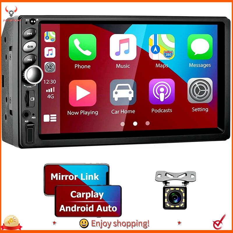 【pwlydc1g】1 Set Double Din Car Stereo CarPlay Android Auto 7In Touch