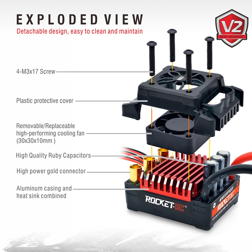 Upgraded Version Rocket Supersonic V2 Waterproof Brushless 50A 60A 90A ...