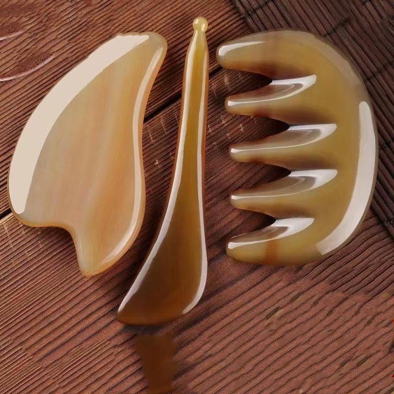 Natural White Buffalo Horn Gua Sha Skin Care Set Acupuncture Massage
