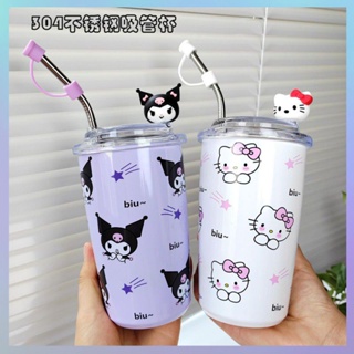 450ml Kawaii Creative Glass Cup with Lid Fashion Simple Sanrio My Melody  Cinnamorroll Cartoon Women Coffee Cup Straw Water Cup