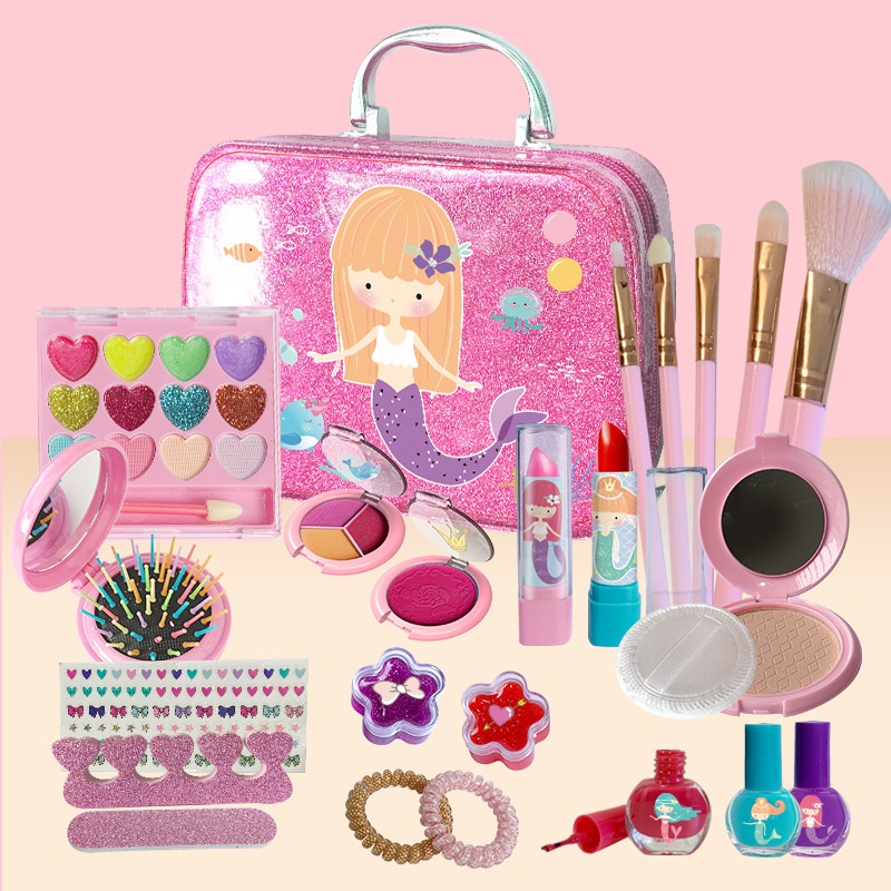 Washable Girls Make Up Toy Set with Carry Bag for Kids Pretend Play Safe  and Healthy Makeup Toy