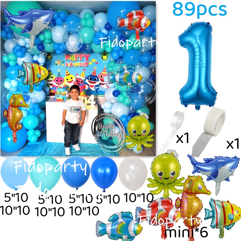 Ocean Animals Balloons 32inch Blue Number Balloon Mini Shark Octopus ...