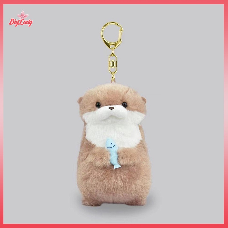 UVLN> Cute Otters Holding Fish Plush Keyrings Lightweight Hanging