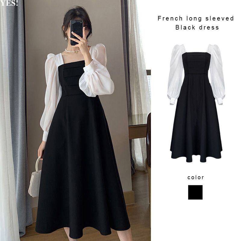 French style long-sleeved shirt dress A148 main image 0