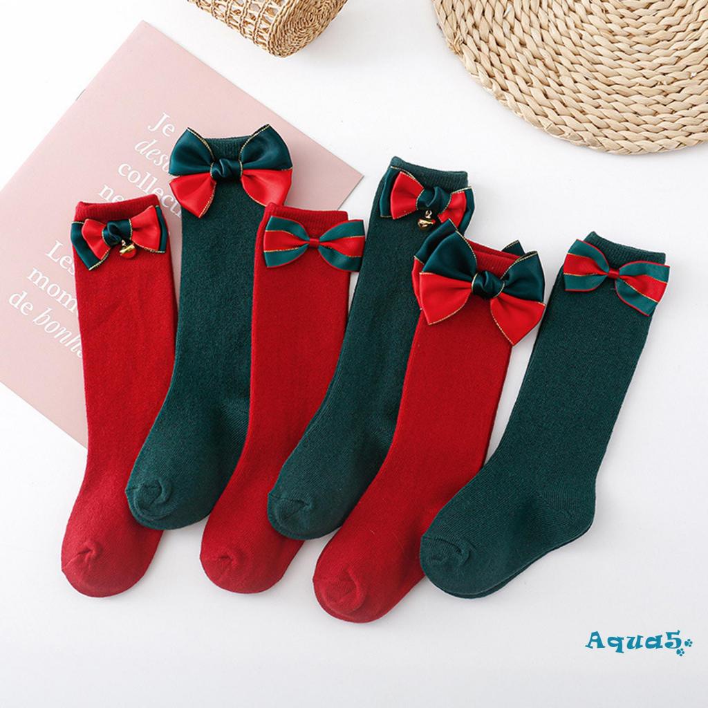 AQQ-Baby Girls Christmas Socks Elastic Bow Princess Socks Breathable ...