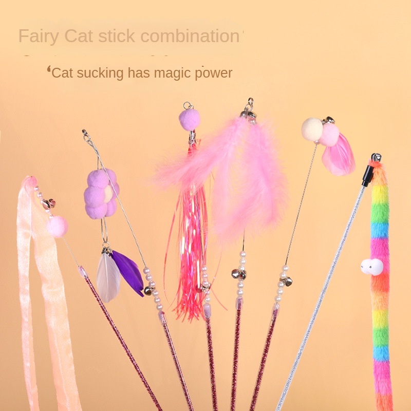 Wire Fairy cat stick with suction cup pedestal cat toy with feather ...