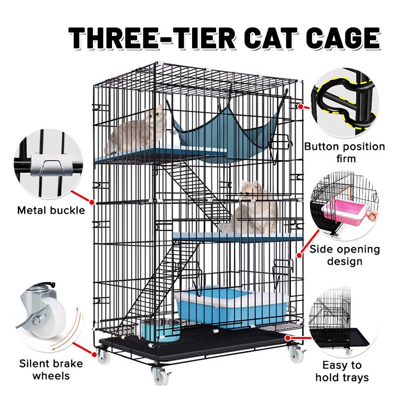 Foldable Cats Cage 3/4 Layers for Kitten Rabbit Puppy Cage with Wheel