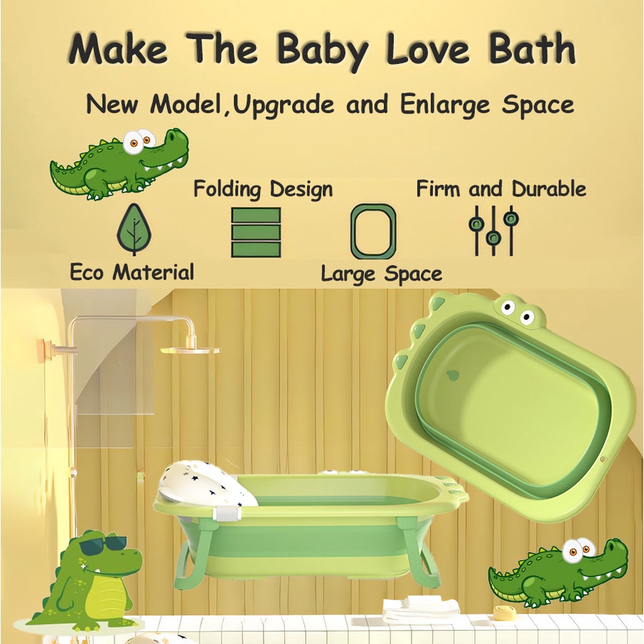 Cute Portable Folding Bath Tub for Baby Large Size Crocodile Foldable