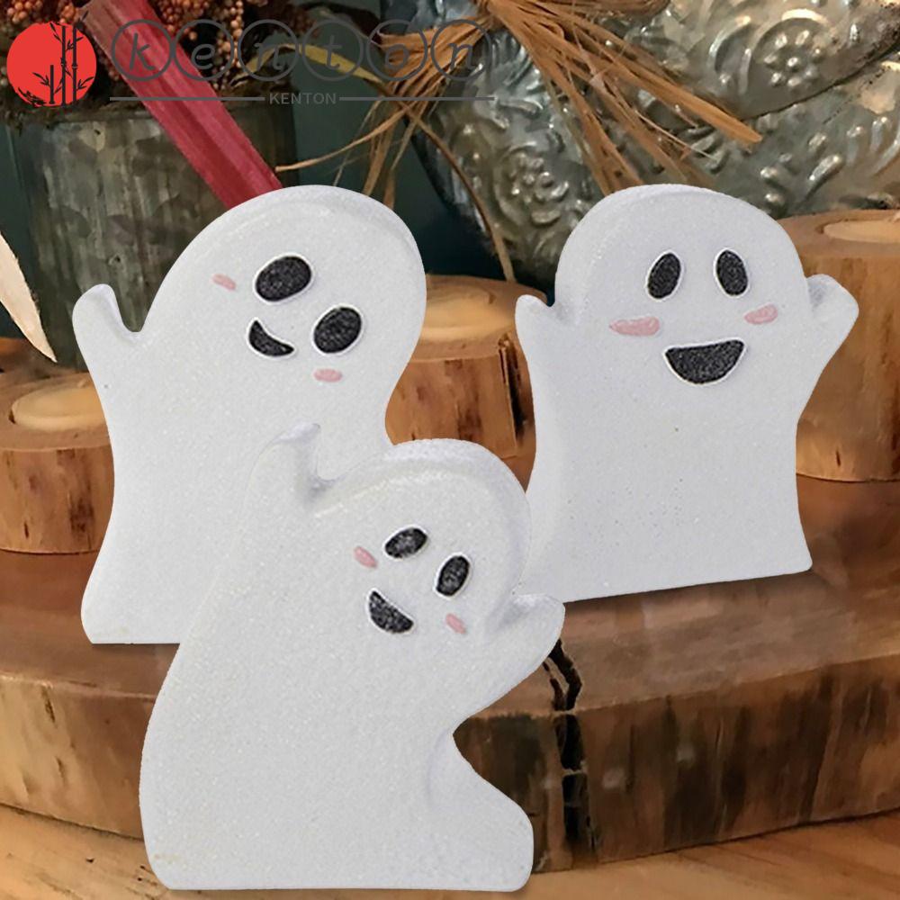 KENTON 3 Pieces Halloween Ghost Sign, Wooden Trick or Treat Table